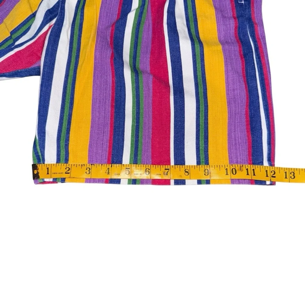 Vintage 80s Ruff Hewn High Rise Bold Rainbow Stripe Pleated Shorts Sz 6 Cotton